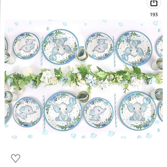 Baby Shower Decorations Paper Plates Set for 25 Guests, Blue Elephant  🩵 💙 - Picture 5 of 6